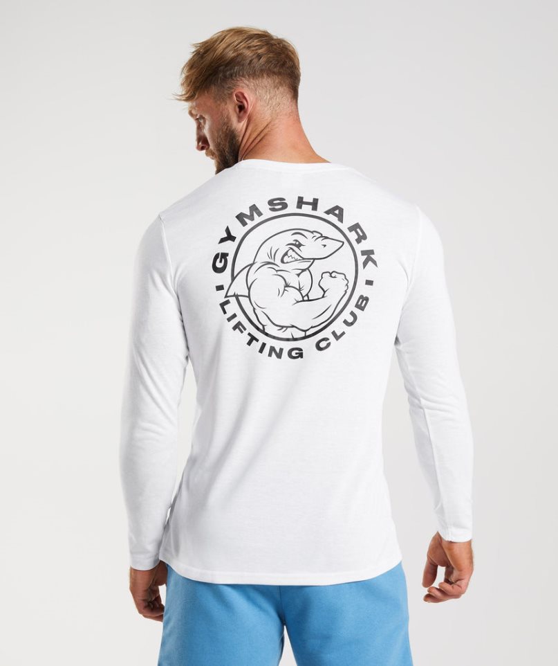 Men's Gymshark Legacy Long Sleeve T-Shirts White | NZ 2WBJUV